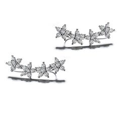 925 Sterling Silver Rhodium Plated Star Cluster Ear Cuffs with Cubic Zirconia