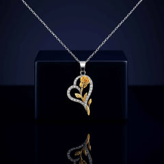 Gold Rose Heart Pendant in 925 Sterling Silver