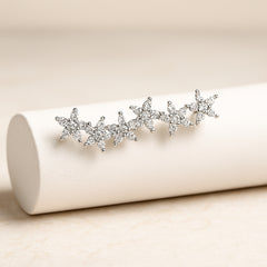 925 Sterling Silver Rhodium Plated Star Cluster Ear Cuffs with Cubic Zirconia