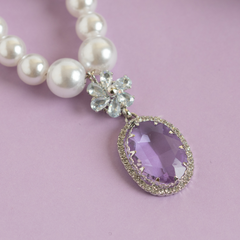 Pale Purple American Diamond Pearl Necklace with Earrings