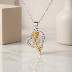 Gold Rose Heart Pendant in 925 Sterling Silver