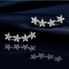 925 Sterling Silver Rhodium Plated Star Cluster Ear Cuffs with Cubic Zirconia