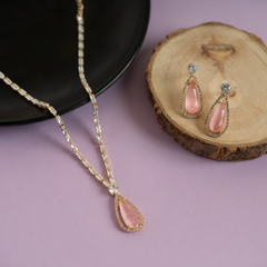 Gold Filled Pink Rose Diamond Pendant with Earrings