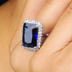 Blue Sapphire Statement Diamond Adjustable Ring - Rukhmani