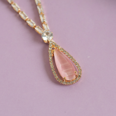 Gold Filled Pink Rose Diamond Pendant with Earrings