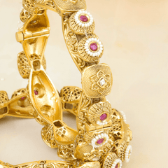 Fancy Design Rajwadi Rang Red Stone Gold Plated Rajwadi Bangles - Rukhmani