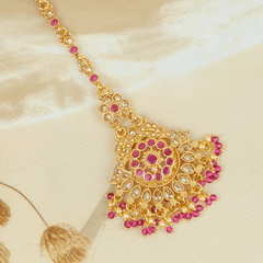 Trending Beautiful Design Finest Red Kundan Gold Plated Mangtika