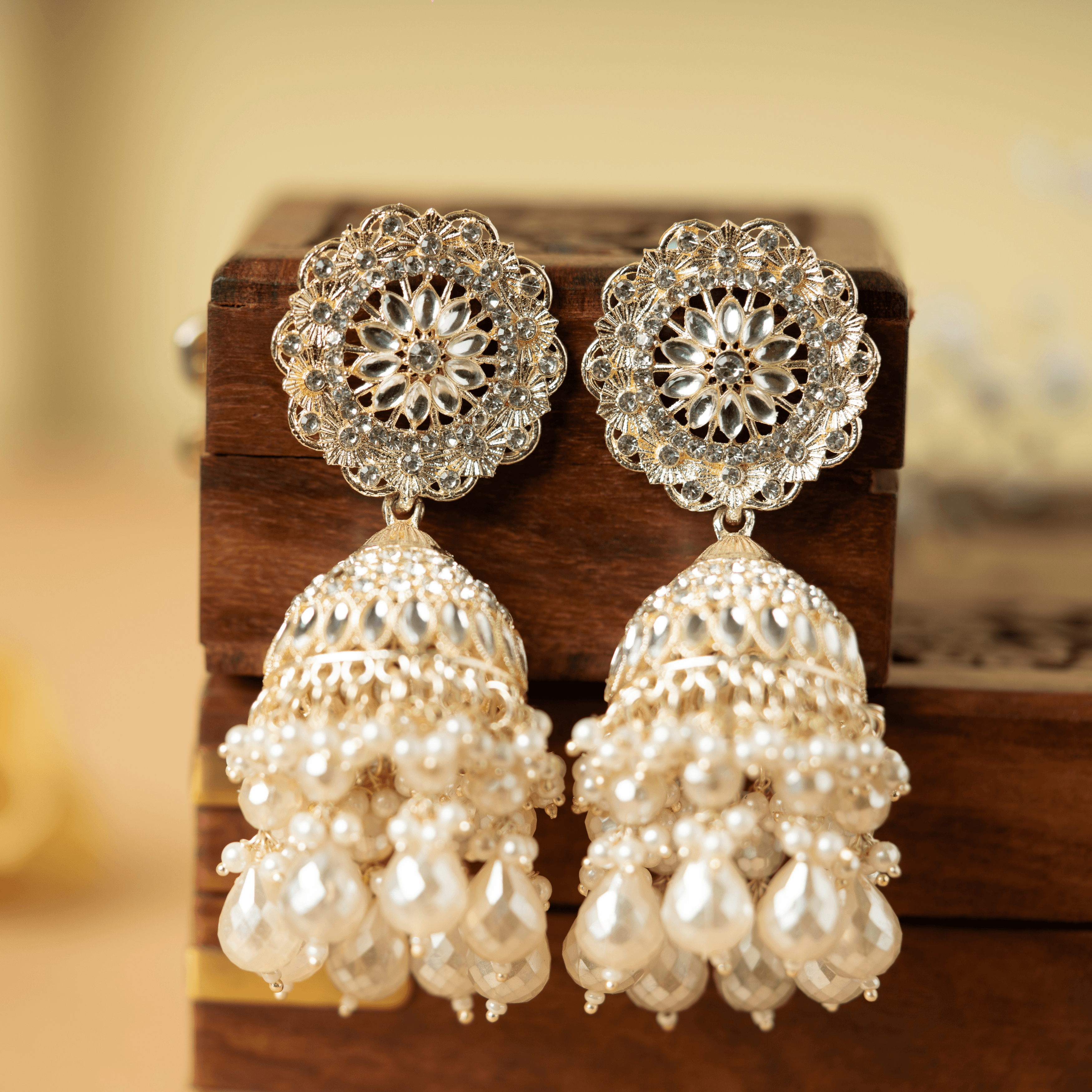 Trending Design Antique White Pearl Unique Jhumka Earrings - Rukhmani