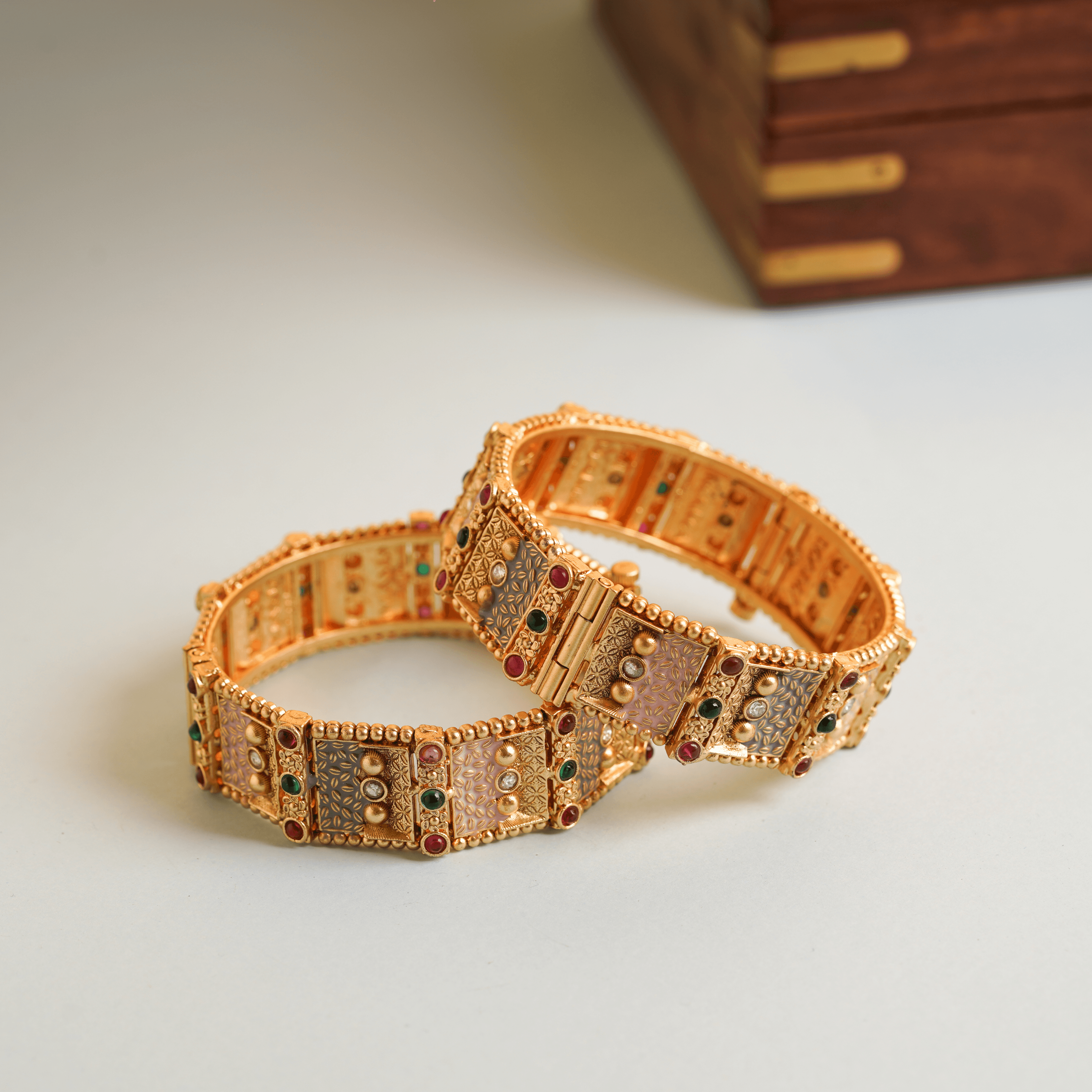 Royal Looks Gold Plated Trendy Square Design Diamond Kada Bangles - Rukhmani