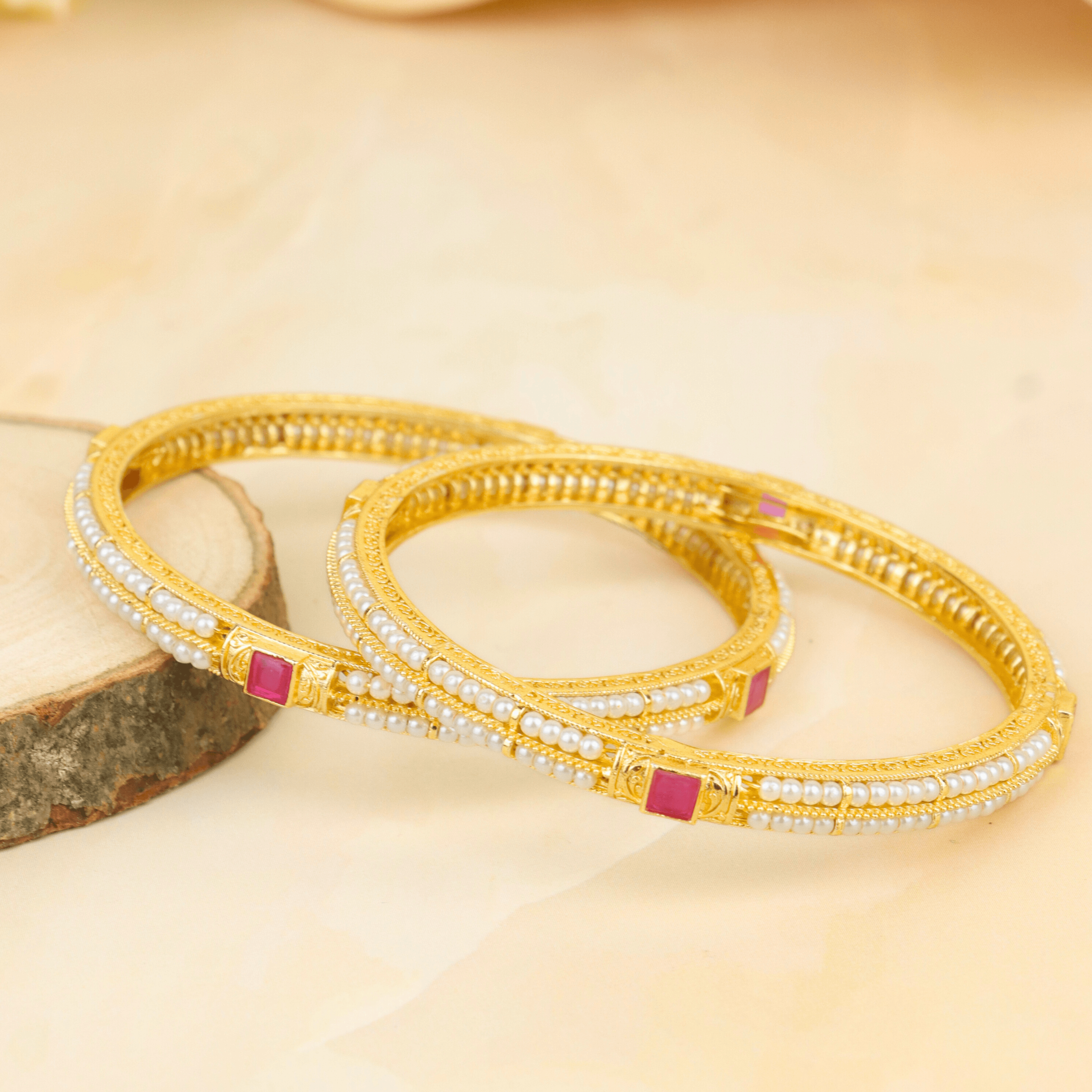 Gold Plated Maharashtrian Moti Fancy Design Bangles - Rukhmani