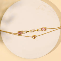 Pink Diamond Heart Double Chain Bracelet - Rukhmani