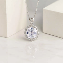 Heart Accent Pendant with White Stone in 925 Sterling Silver