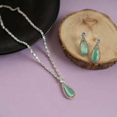 Grandidierite and Diamond Halo Pendant Necklace with Earrings