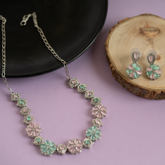 Swarovski Minty Pink & Blue Green Teal Crystal Necklace with Earrings