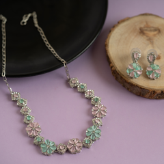 Swarovski Minty Pink & Blue Green Teal Crystal Necklace with Earrings