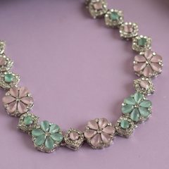 Swarovski Minty Pink & Blue Green Teal Crystal Necklace with Earrings