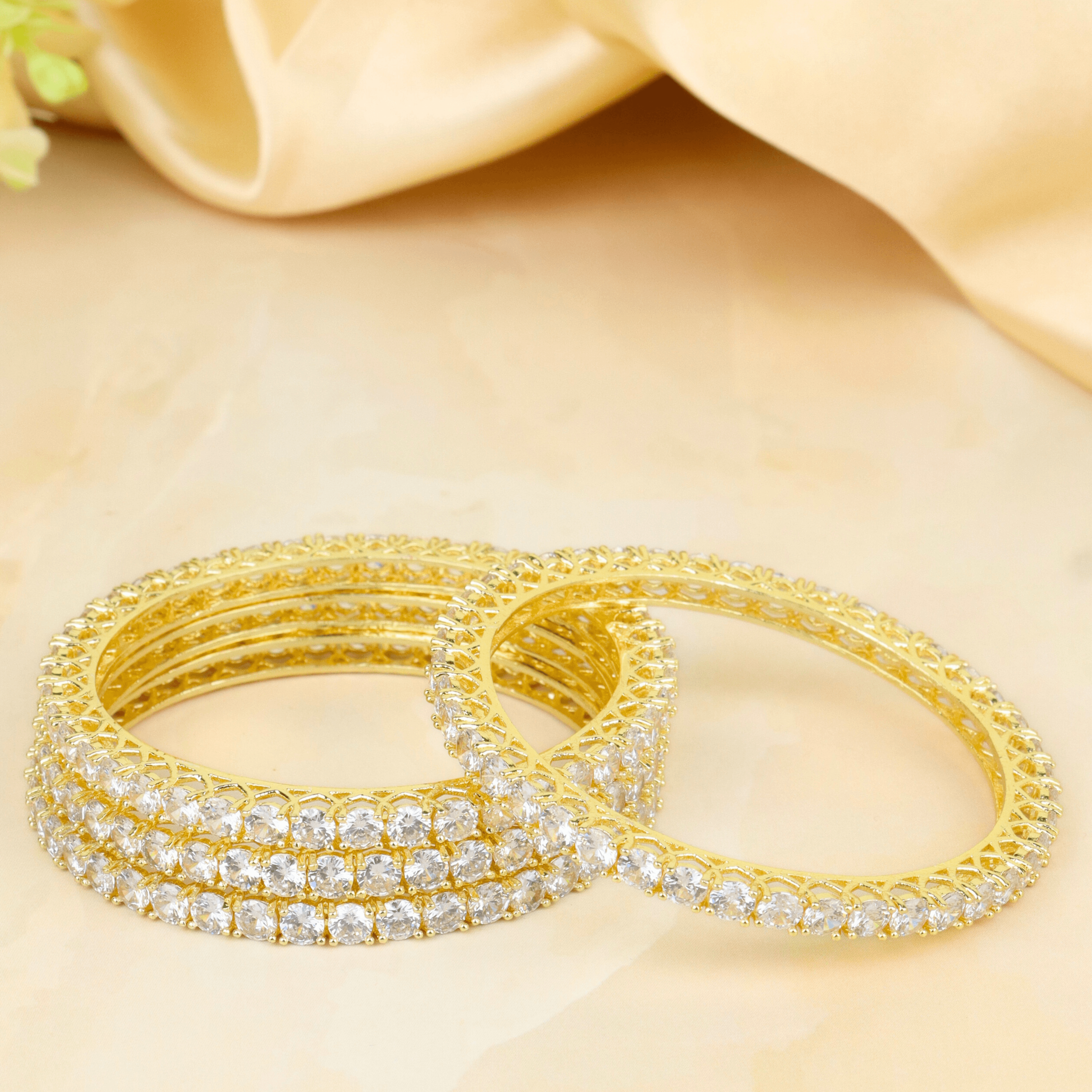 Gold Plated American Diamond Round Bangles - Rukhmani