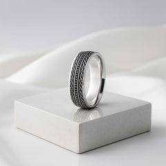 925 Sterling Silver Rhodium Plated Rope Design Band Ring for Men