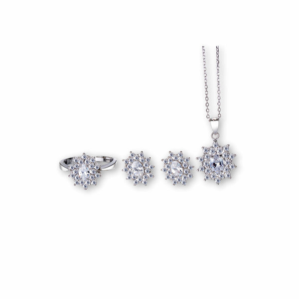 925 Sterling Silver Oval Spark Cluster Jewellery Set