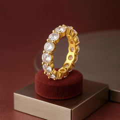 925 Sterling Silver Gold-Plated Eternity Band with Large Round Zircon