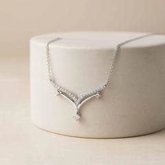925 Sterling Silver V-Shaped CZ Necklace with Drop Pendant
