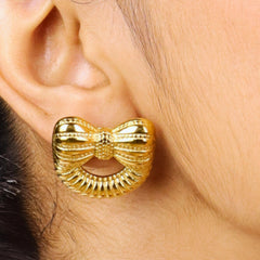 Twinkle Bow Gold Plated Corean Style Studs Earrings - Rukhmani