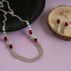 Ruby Red Wedding Jewelry Set with Earrings