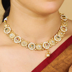 Elegent South Indian Temple Necklace set With Earrings - Rukhmani