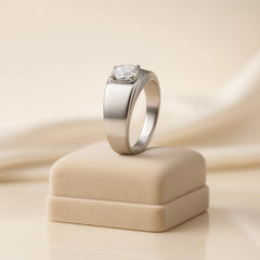 925 Sterling Silver Men’s Ring | Rhodium Plated Solitaire CZ Stone Band