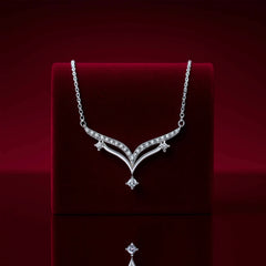 925 Sterling Silver V-Shaped CZ Necklace with Drop Pendant