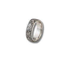 925 Sterling Silver Rhodium Plated Vintage Engraved Band Ring for Men