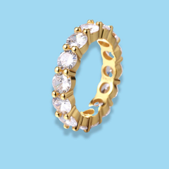 925 Sterling Silver Gold-Plated Eternity Band with Large Round Zircon