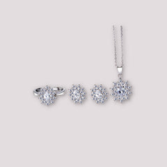 925 Sterling Silver Oval Spark Cluster Jewellery Set