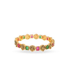 Gold Plated Bangle with Red and Green Stone