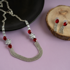 Ruby Red Wedding Jewelry Set with Earrings