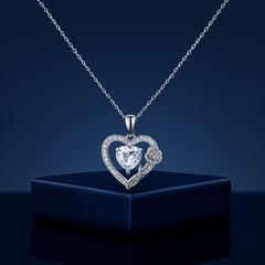 925 Silver Heart Pendant with Crystal and Rose Detail