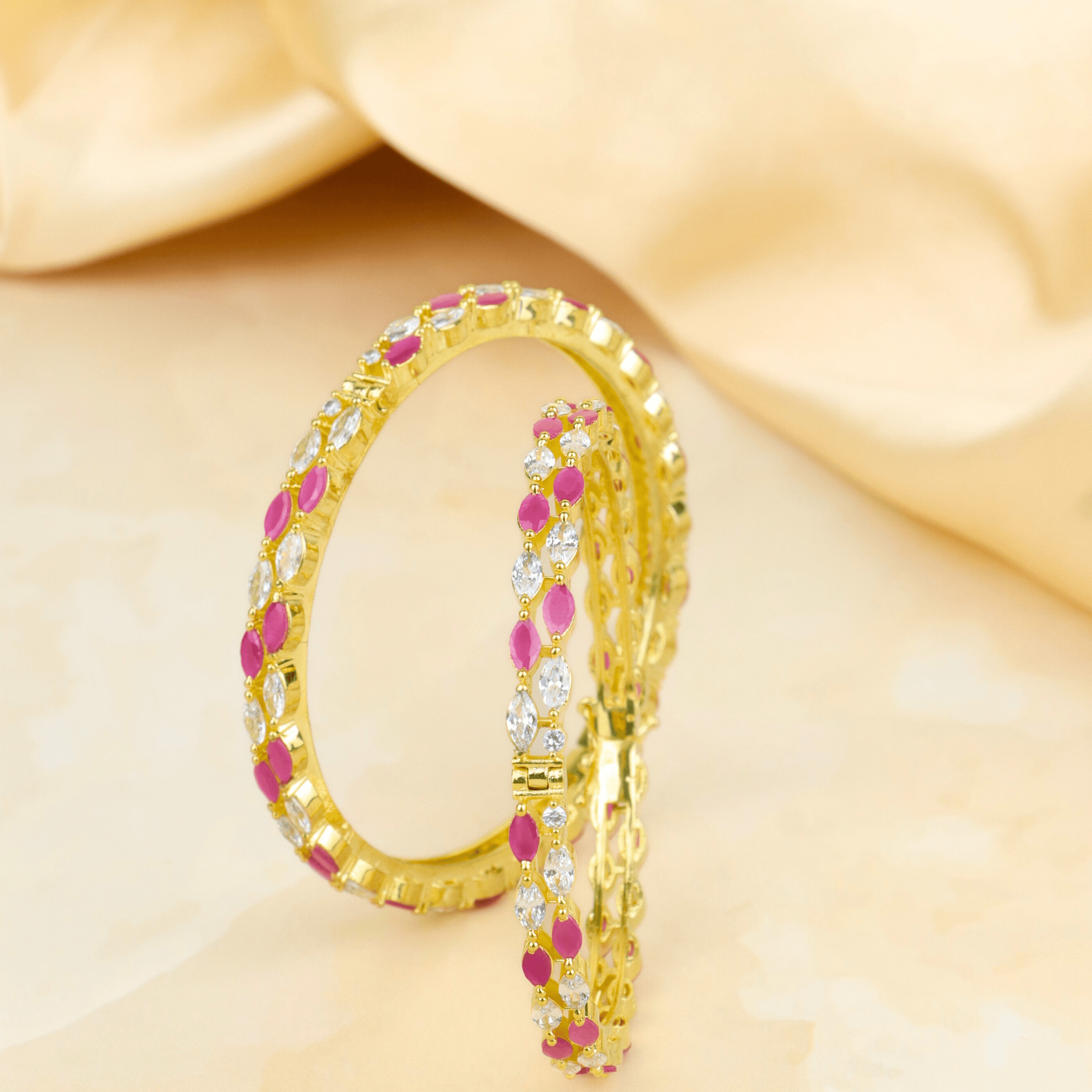 Excellent Design Duet Pink and White Diamond Bangles - Rukhmani