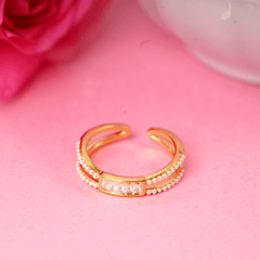 Fancy Double Helix Light Weighted Pearl Gold Plated Ring - Rukhmani