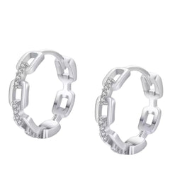 Fine Jewelry Hypoallergenic 925 Sterling Silver Micro Insert Zircon Cuban Link Hoop Earrings