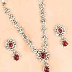 Radiant Red Jaipuri Necklace with Earrings