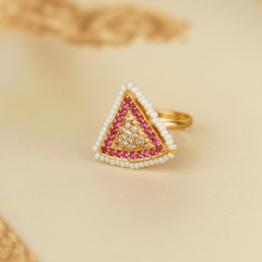 Gold Plated Triangle Pearl and Stone Rings - Rukhmani