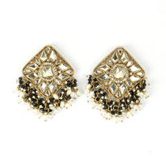 Trending Design Square Polki Beautiful Jhumkas With Hanging Black Beads - Rukhmani