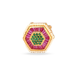 Beautiful Design Gold Plated Pearl and Pink Hexagonal Rings - Rukhmani