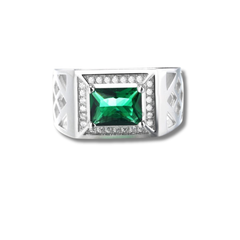 Luxurious Emerald-Cut Green Stone 925 Sterling Silver Ring