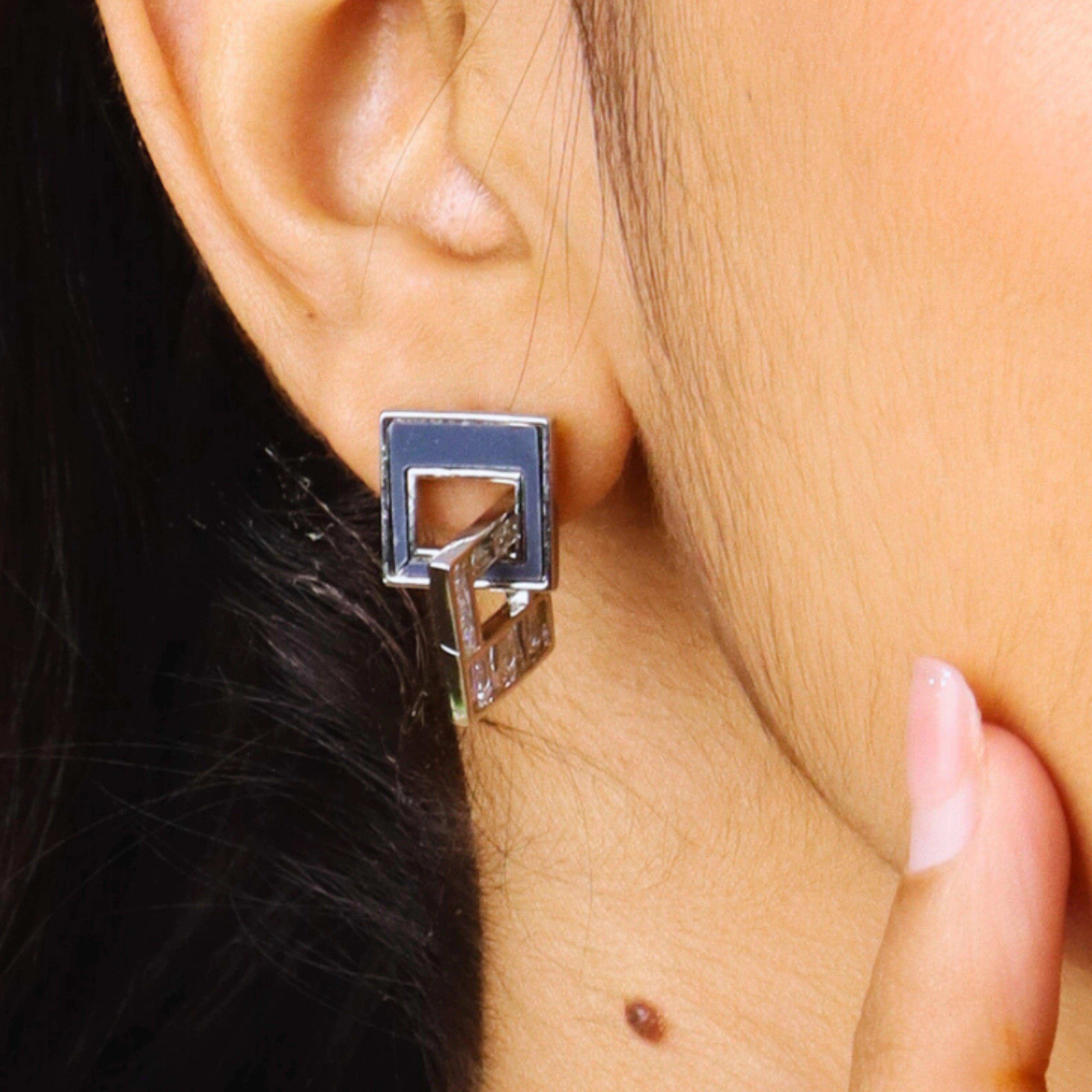 Silver Plated Triangle Square Earrings - Rukhmani