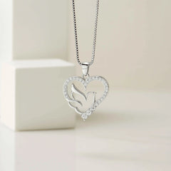 925 Silver Dove and Heart Pendant with Crystal Accents