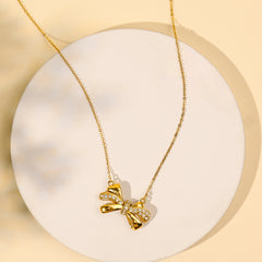 Bow Knoted Chain Pendant With American Diamonds