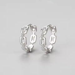 Fine Jewelry Hypoallergenic 925 Sterling Silver Micro Insert Zircon Cuban Link Hoop Earrings