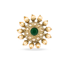 Kundan Green Stone with Pearl Ring - Rukhmani