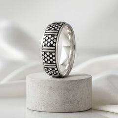 925 Sterling Silver Rhodium Plated Geometric Dotted Band Ring for Men